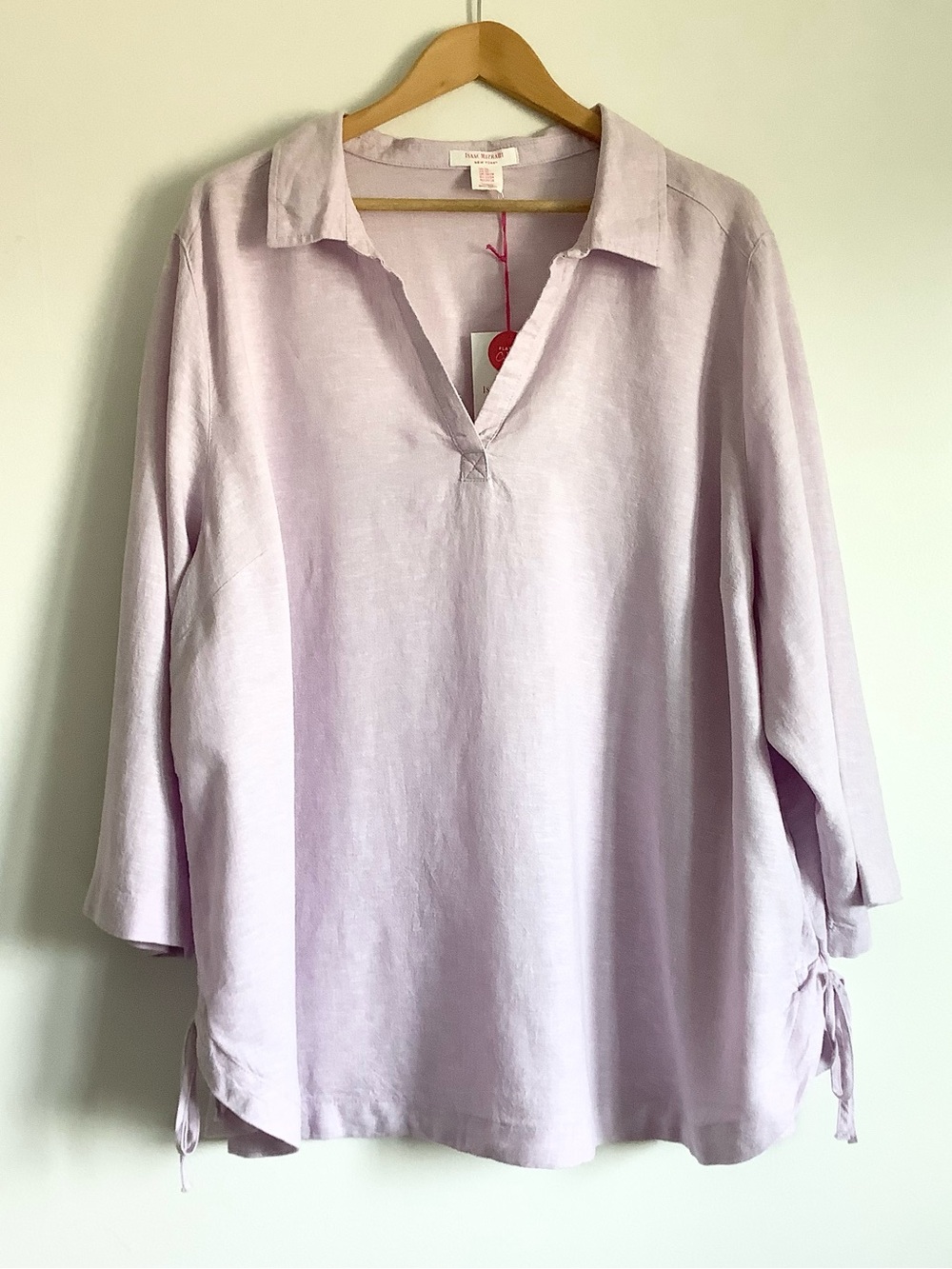 NEW Isaac Mizrahi New York Linen Blend Lavender V-Neck Linen Top Blouse Sz. 3x